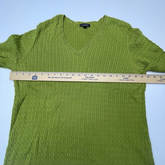 Lands' End Cable Knit Sweater Green V-neck 100% Supima Cotton Women's Size 1X - Picture 6 of 12